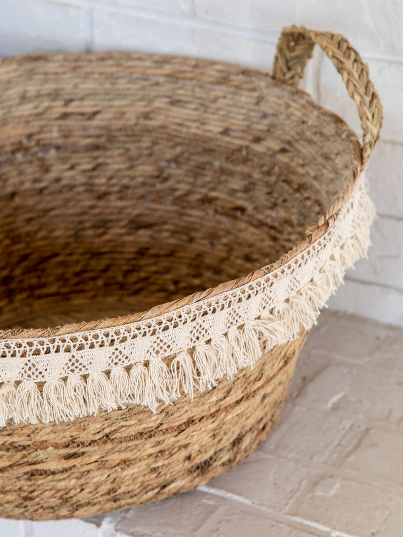 Natural Life Macrame Fringe Basket 8 Natural Life Macrame Fringe Basket