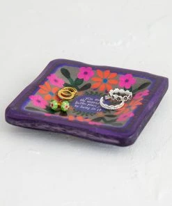 Natural Life Folk Flower Wood Trinket Dish NEW & TRENDING