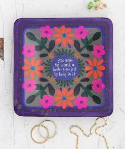 Natural Life Folk Flower Wood Trinket Dish NEW & TRENDING