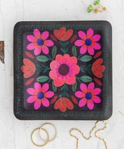 Natural Life Folk Flower Wood Trinket Dish NEW & TRENDING