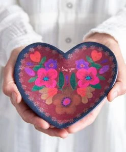 Natural Life Folk Flower Wood Trinket Dish NEW & TRENDING