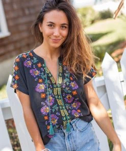 Natural Life Embroidered Tassel Top SUMMER SHOP
