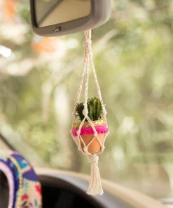 Natural Life Macrame Faux Succulent Car Charm