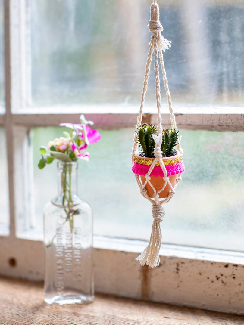 Natural Life Macrame Faux Succulent Car Charm 4 Natural Life Macrame Faux Succulent Car Charm