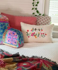 Natural Life Hand Embroidered Pillow NEW & TRENDING
