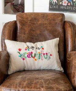 Natural Life Hand Embroidered Pillow NEW & TRENDING