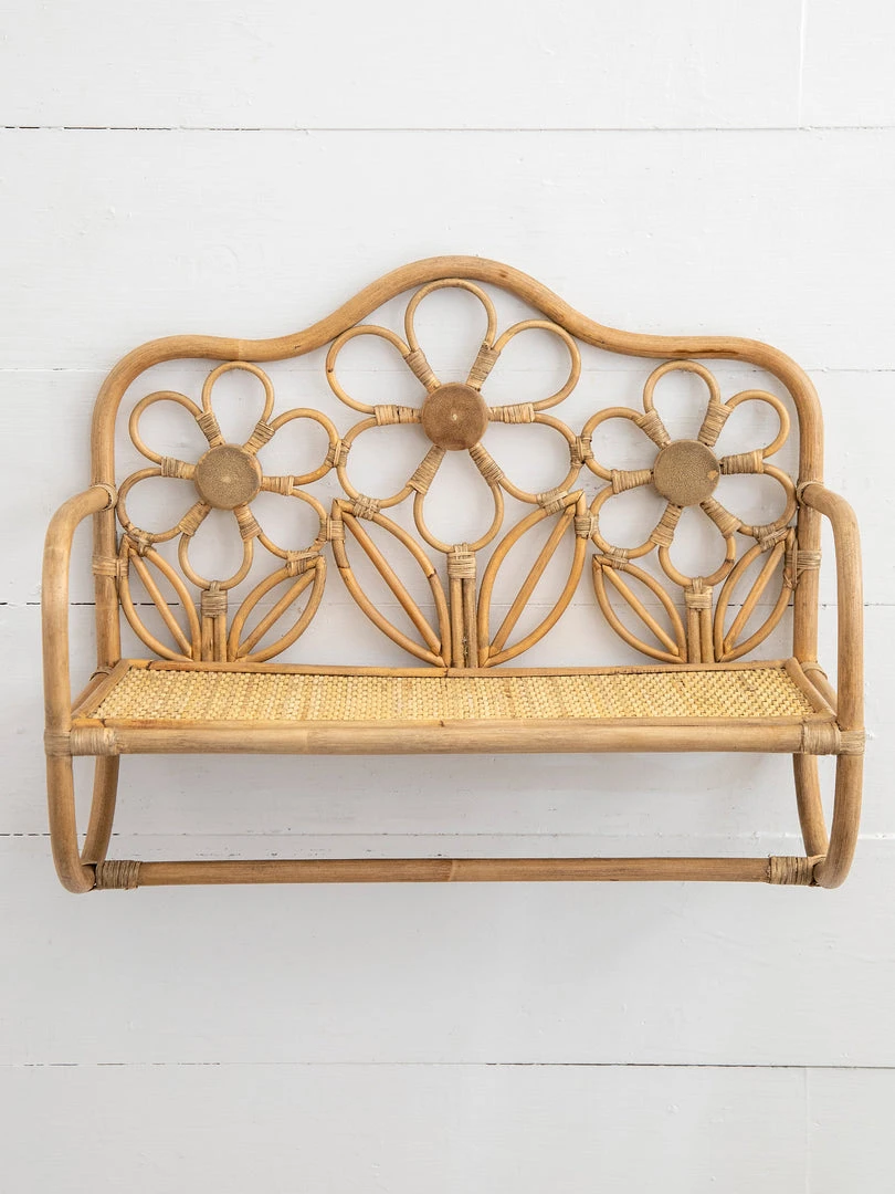 Natural Life Floral Rattan Wall Shelf 3 Natural Life Floral Rattan Wall Shelf