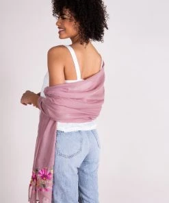 Natural Life Embroidered Pom Pom Scarf SUMMER SHOP