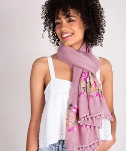 Natural Life Embroidered Pom Pom Scarf SUMMER SHOP