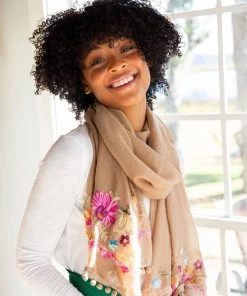 Natural Life Embroidered Pom Pom Scarf SUMMER SHOP