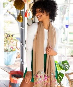 Natural Life Embroidered Pom Pom Scarf SUMMER SHOP