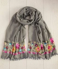 Natural Life Embroidered Pom Pom Scarf SUMMER SHOP