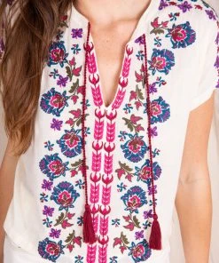 Natural Life Embroidered Tassel Top SUMMER SHOP