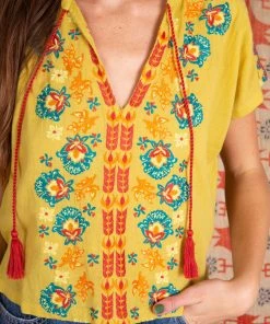 Natural Life Embroidered Tassel Top SUMMER SHOP